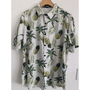 Jogal Men's‎ Size L Pineapple Pattern Button Down Hawaiian Short Sleeve Shirt